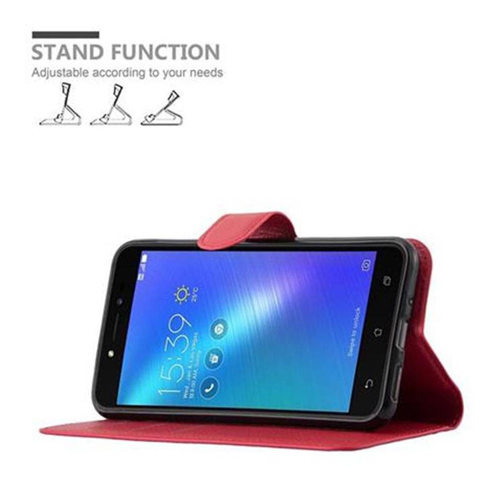 Cadorabo Hülle für Asus ZenFone LIVE / 3 GO Schutz Hülle in Rot Handyhülle Etui Case Cover Magnetverschluss