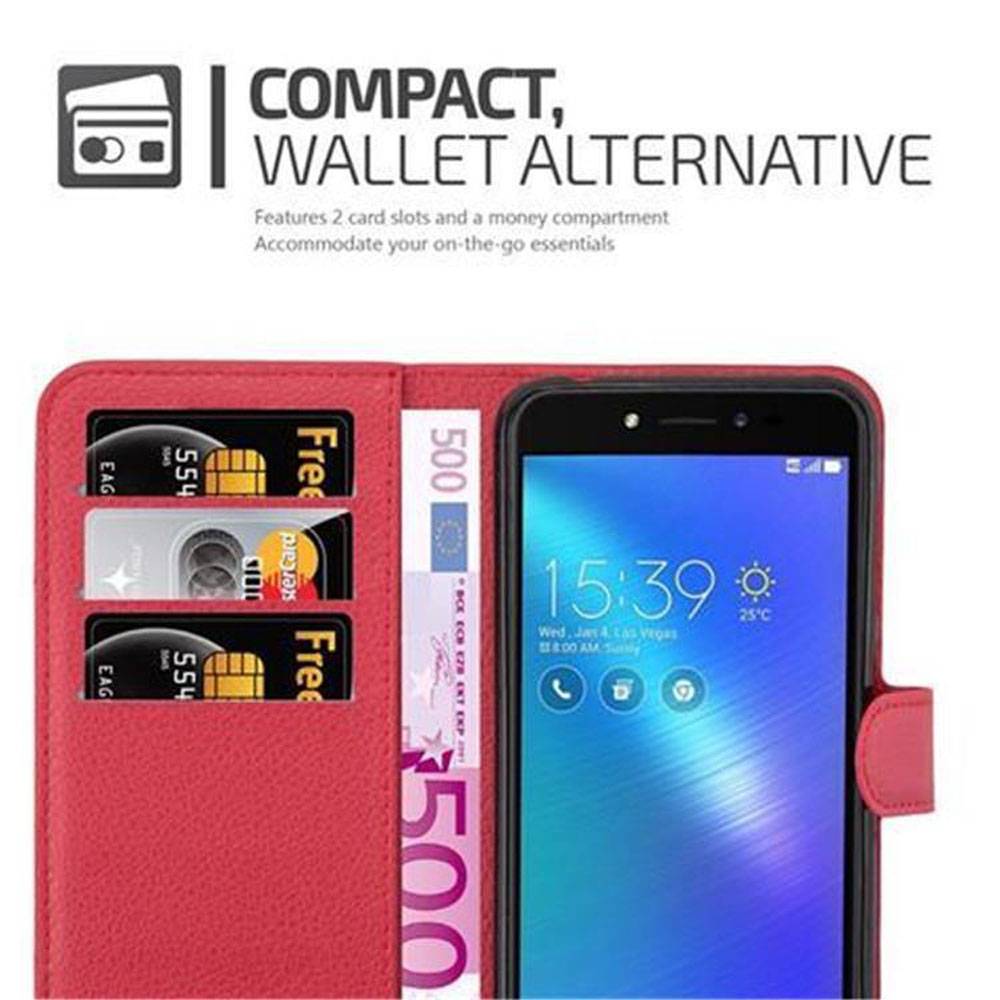 Cadorabo Hülle für Asus ZenFone LIVE / 3 GO Schutz Hülle in Rot Handyhülle Etui Case Cover Magnetverschluss