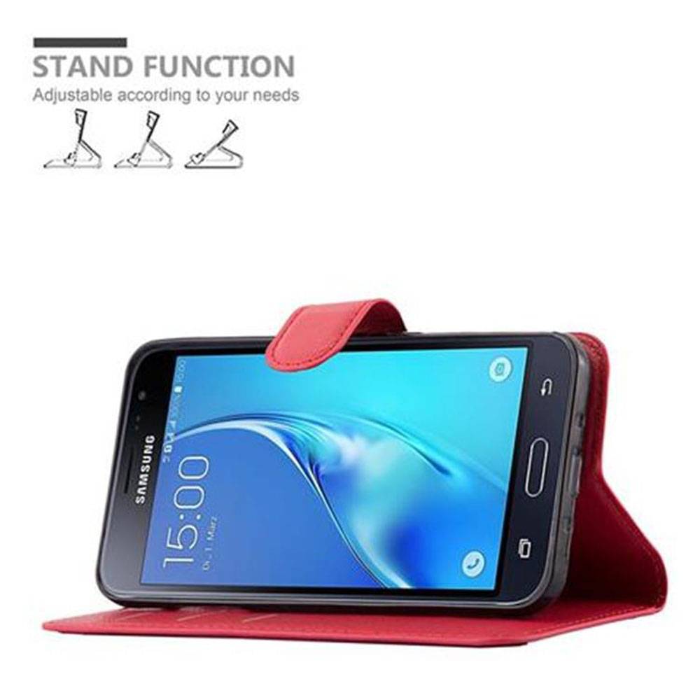 Cadorabo Hülle für Samsung Galaxy J3 2016 Schutz Hülle in Rot Handyhülle Etui Case Cover Magnetverschluss