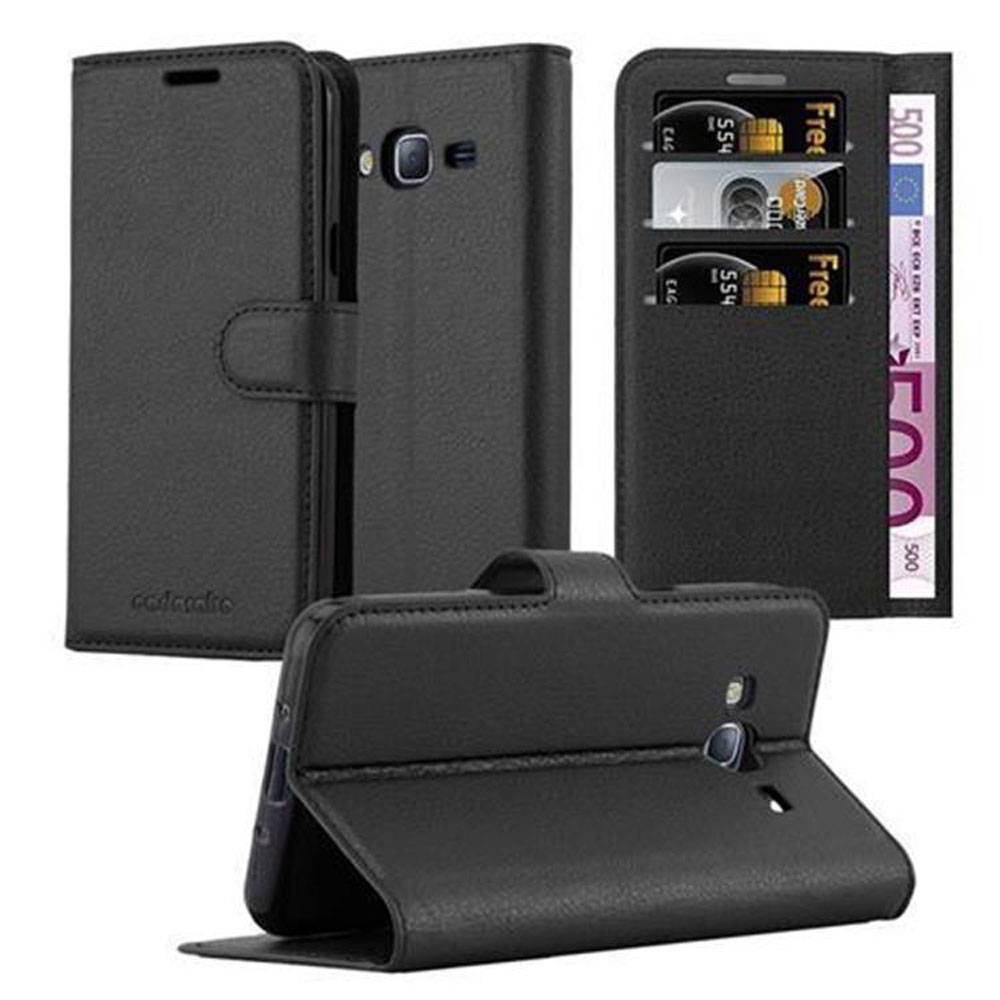 Cadorabo Hülle für Samsung Galaxy J3 2016 Schutz Hülle in Schwarz Handyhülle Etui Case Cover Magnetverschluss