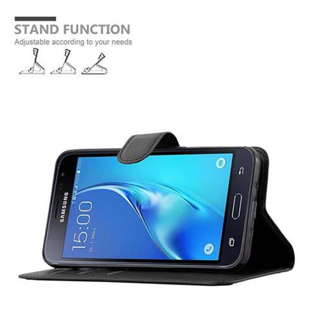 Cadorabo Hülle für Samsung Galaxy J3 2016 Schutz Hülle in Schwarz Handyhülle Etui Case Cover Magnetverschluss