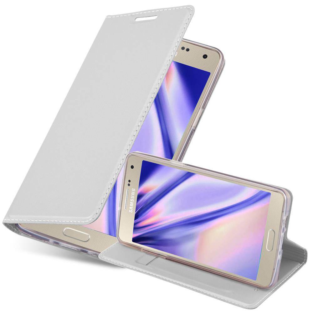 Cadorabo Handyhülle für Samsung Galaxy A3 2015 Schutz Hülle in Silber Cover Etui Book Case Booklet