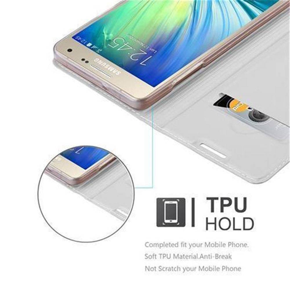 Cadorabo Handyhülle für Samsung Galaxy A3 2015 Schutz Hülle in Silber Cover Etui Book Case Booklet