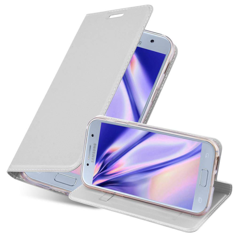 Cadorabo Handyhülle für Samsung Galaxy A5 2017 Schutz Hülle in Silber Cover Etui Book Case Booklet