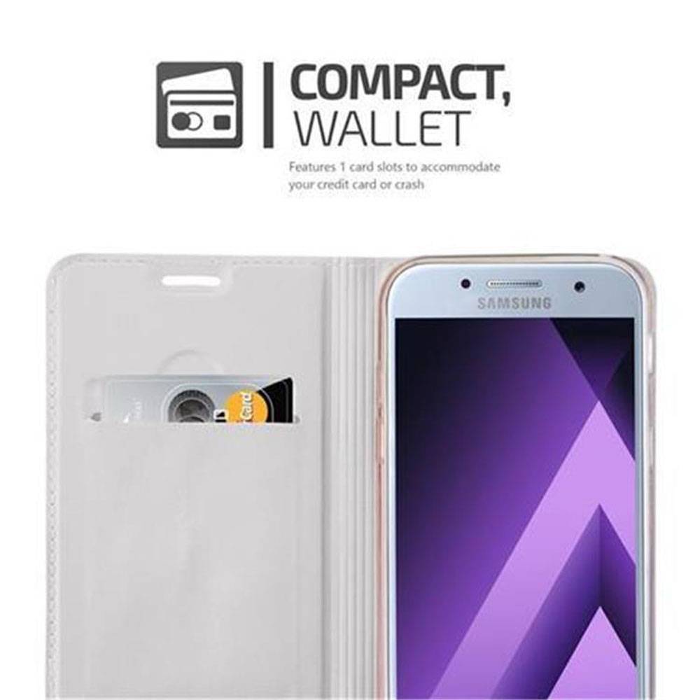 Cadorabo Handyhülle für Samsung Galaxy A5 2017 Schutz Hülle in Silber Cover Etui Book Case Booklet