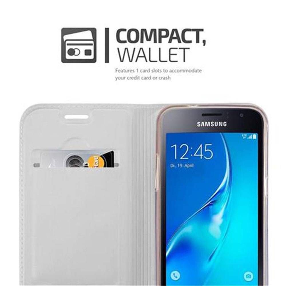 Cadorabo Handyhülle für Samsung Galaxy J1 2016 Schutz Hülle in Silber Cover Etui Book Case Booklet