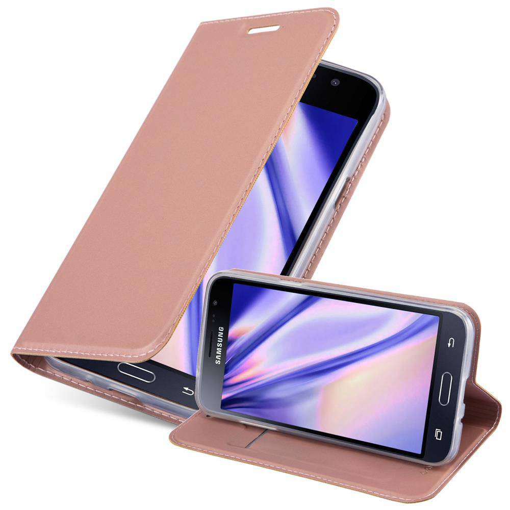 Cadorabo Handyhülle für Samsung Galaxy J3 2016 Schutz Hülle in Rosa Cover Etui Book Case Booklet