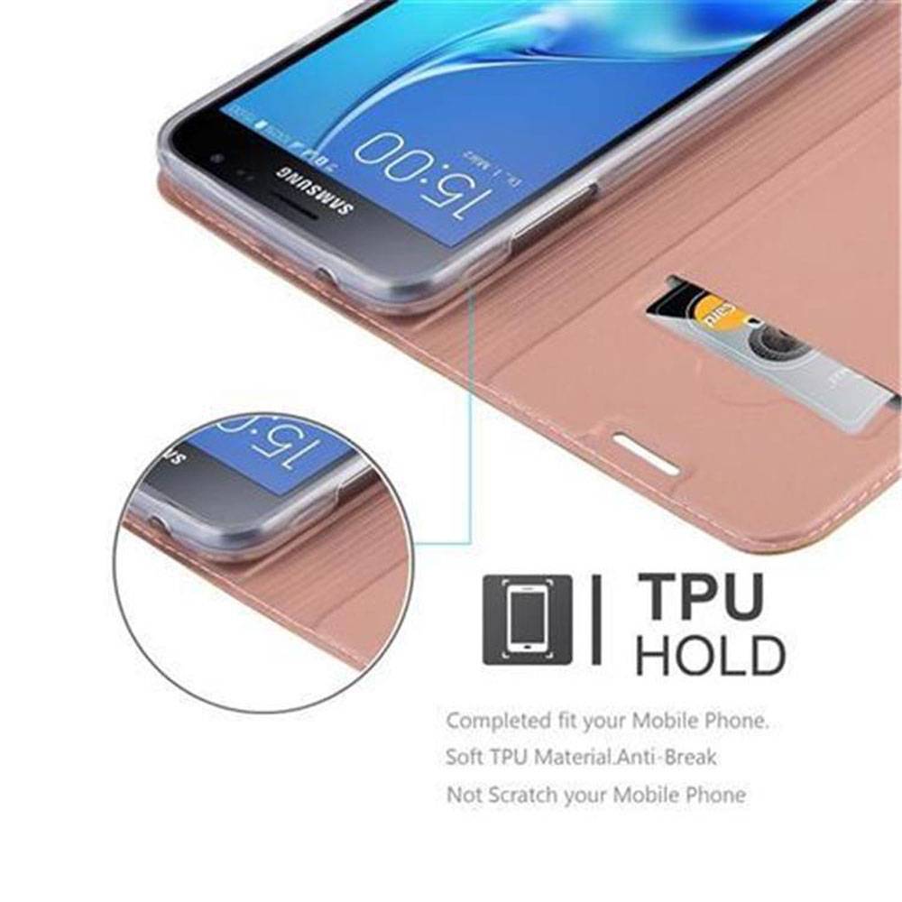 Cadorabo Handyhülle für Samsung Galaxy J3 2016 Schutz Hülle in Rosa Cover Etui Book Case Booklet