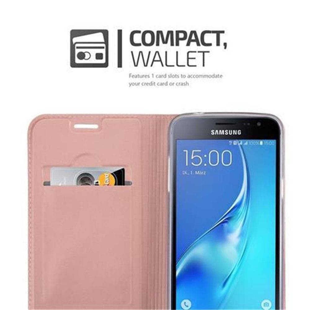 Cadorabo Handyhülle für Samsung Galaxy J3 2016 Schutz Hülle in Rosa Cover Etui Book Case Booklet