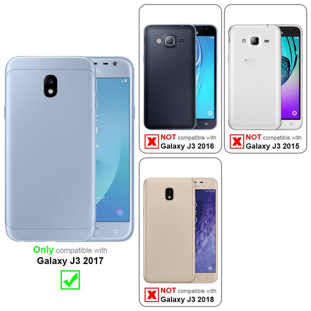 Cadorabo Handyhülle für Samsung Galaxy J3 2017 Schutz Hülle in Blau Cover Etui Book Case Booklet