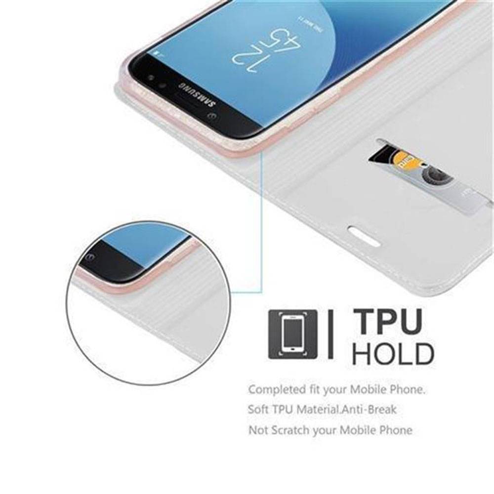 Cadorabo Handyhülle für Samsung Galaxy J3 2017 Schutz Hülle in Silber Cover Etui Book Case Booklet