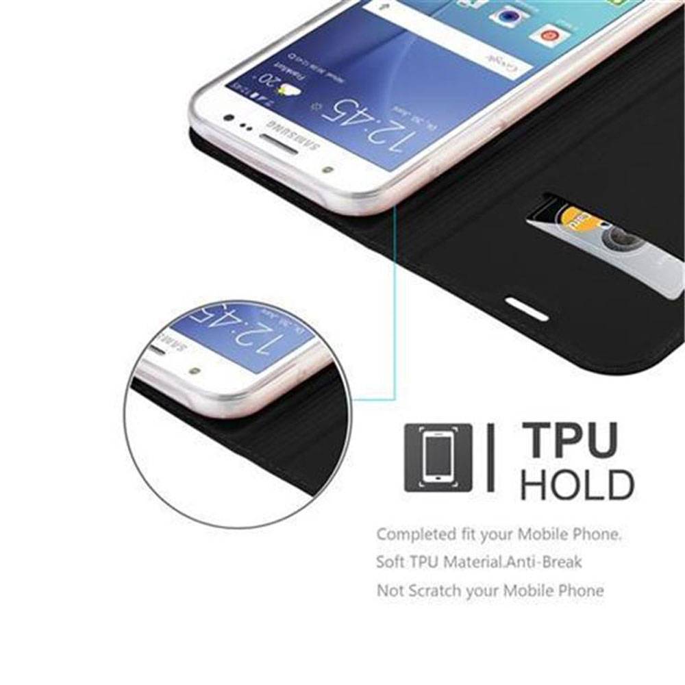Cadorabo Handyhülle für Samsung Galaxy J5 2015 Schutz Hülle in Schwarz Cover Etui Book Case Booklet