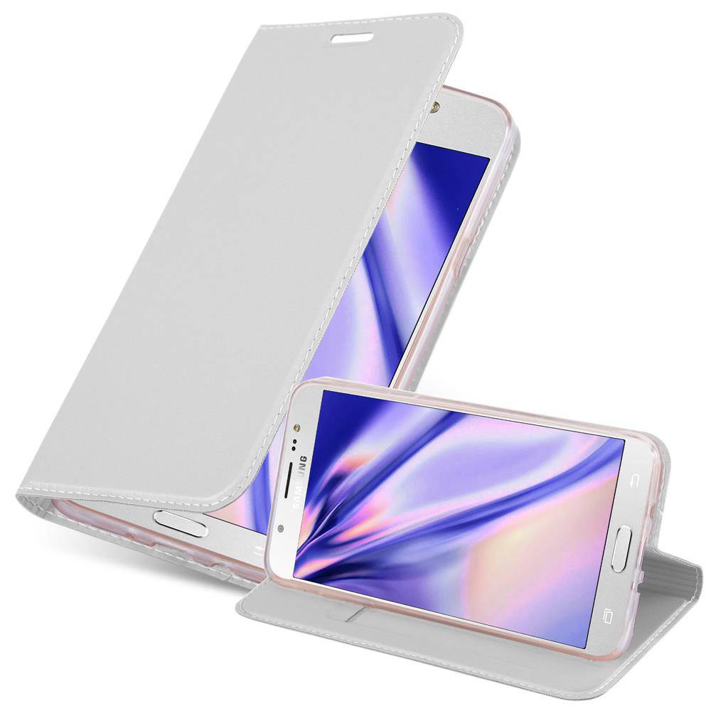 Cadorabo Handyhülle für Samsung Galaxy J7 2016 Schutz Hülle in Silber Cover Etui Book Case Booklet