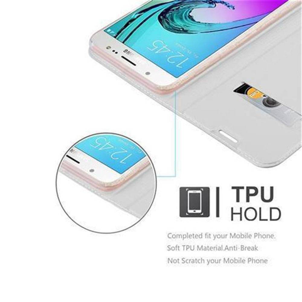 Cadorabo Handyhülle für Samsung Galaxy J7 2016 Schutz Hülle in Silber Cover Etui Book Case Booklet