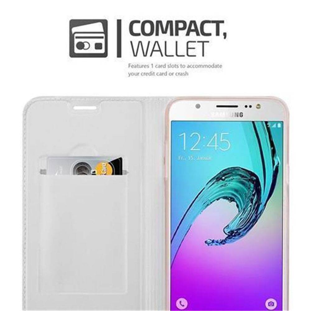 Cadorabo Handyhülle für Samsung Galaxy J7 2016 Schutz Hülle in Silber Cover Etui Book Case Booklet