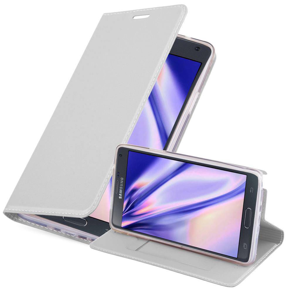 Cadorabo Handyhülle für Samsung Galaxy NOTE 4 Schutz Hülle in Silber Cover Etui Book Case Booklet