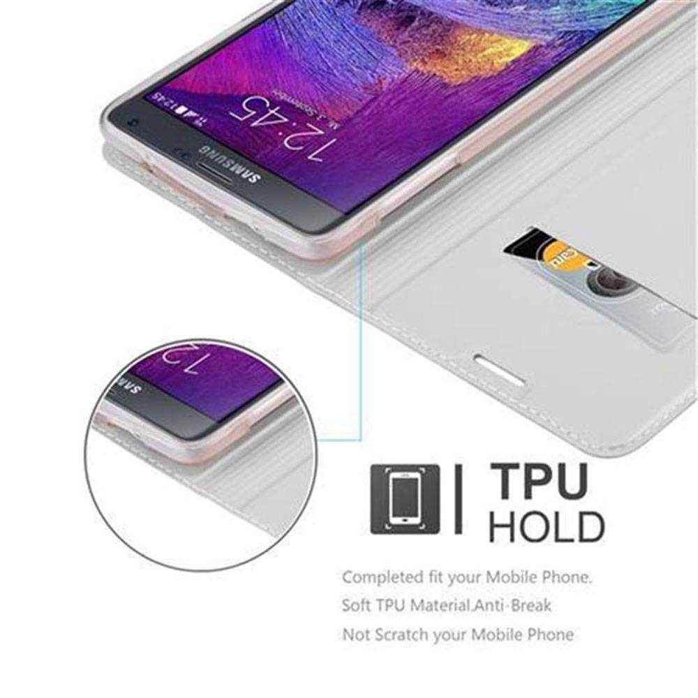 Cadorabo Handyhülle für Samsung Galaxy NOTE 4 Schutz Hülle in Silber Cover Etui Book Case Booklet