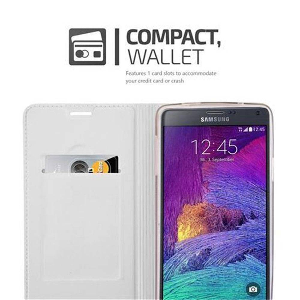 Cadorabo Handyhülle für Samsung Galaxy NOTE 4 Schutz Hülle in Silber Cover Etui Book Case Booklet