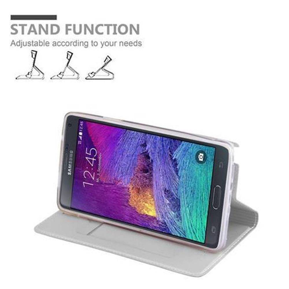 Cadorabo Handyhülle für Samsung Galaxy NOTE 4 Schutz Hülle in Silber Cover Etui Book Case Booklet