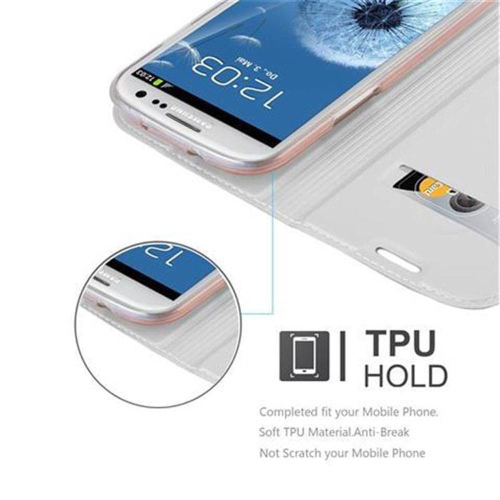 Cadorabo Handyhülle für Samsung Galaxy S3 / S3 NEO Schutz Hülle in Silber Cover Etui Book Case Booklet