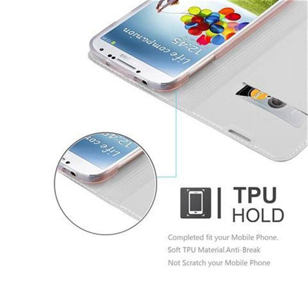 Cadorabo Handyhülle für Samsung Galaxy S4 Schutz Hülle in Silber Cover Etui Book Case Booklet