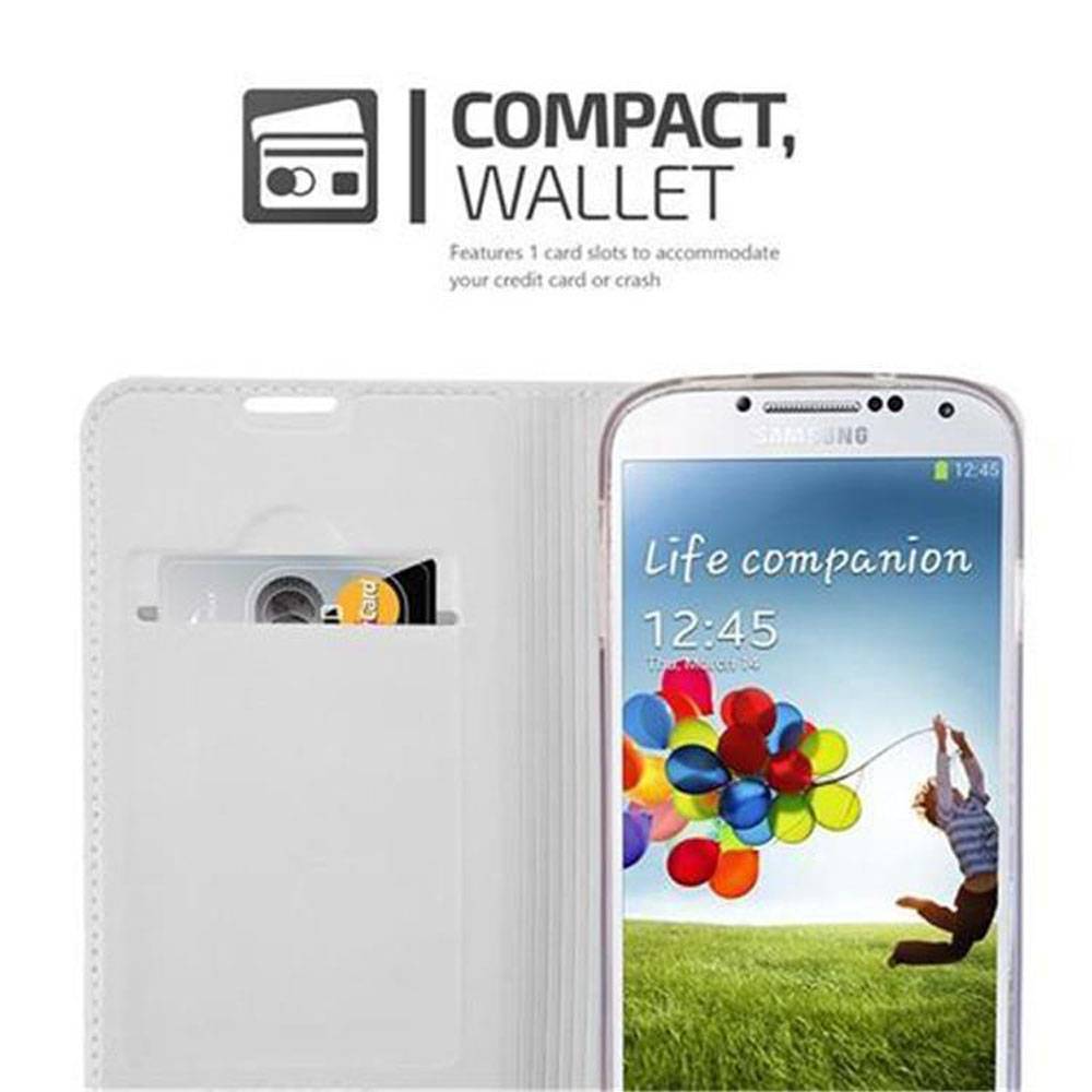 Cadorabo Handyhülle für Samsung Galaxy S4 Schutz Hülle in Silber Cover Etui Book Case Booklet