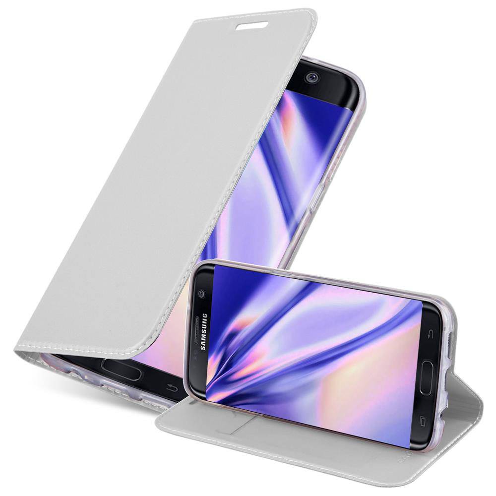 Cadorabo Handyhülle für Samsung Galaxy S7 EDGE Schutz Hülle in Silber Cover Etui Book Case Booklet