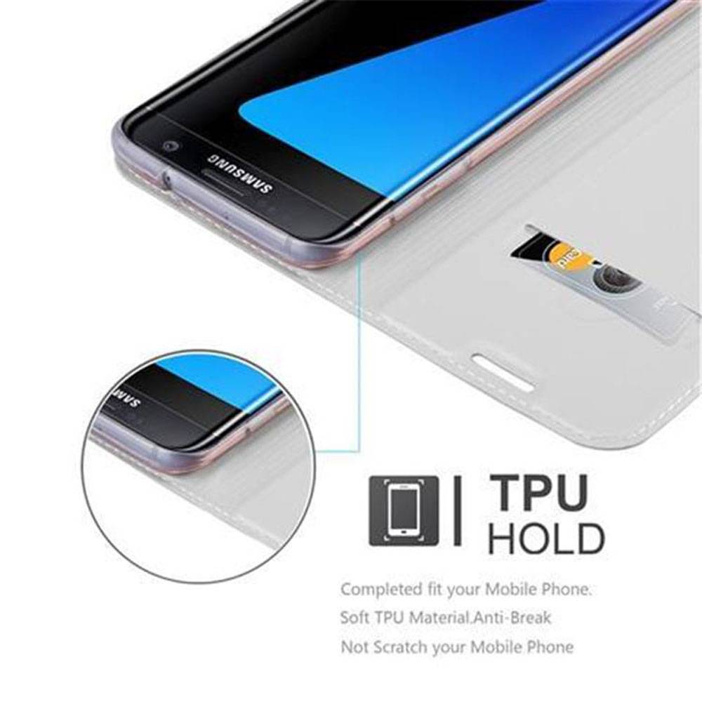 Cadorabo Handyhülle für Samsung Galaxy S7 EDGE Schutz Hülle in Silber Cover Etui Book Case Booklet