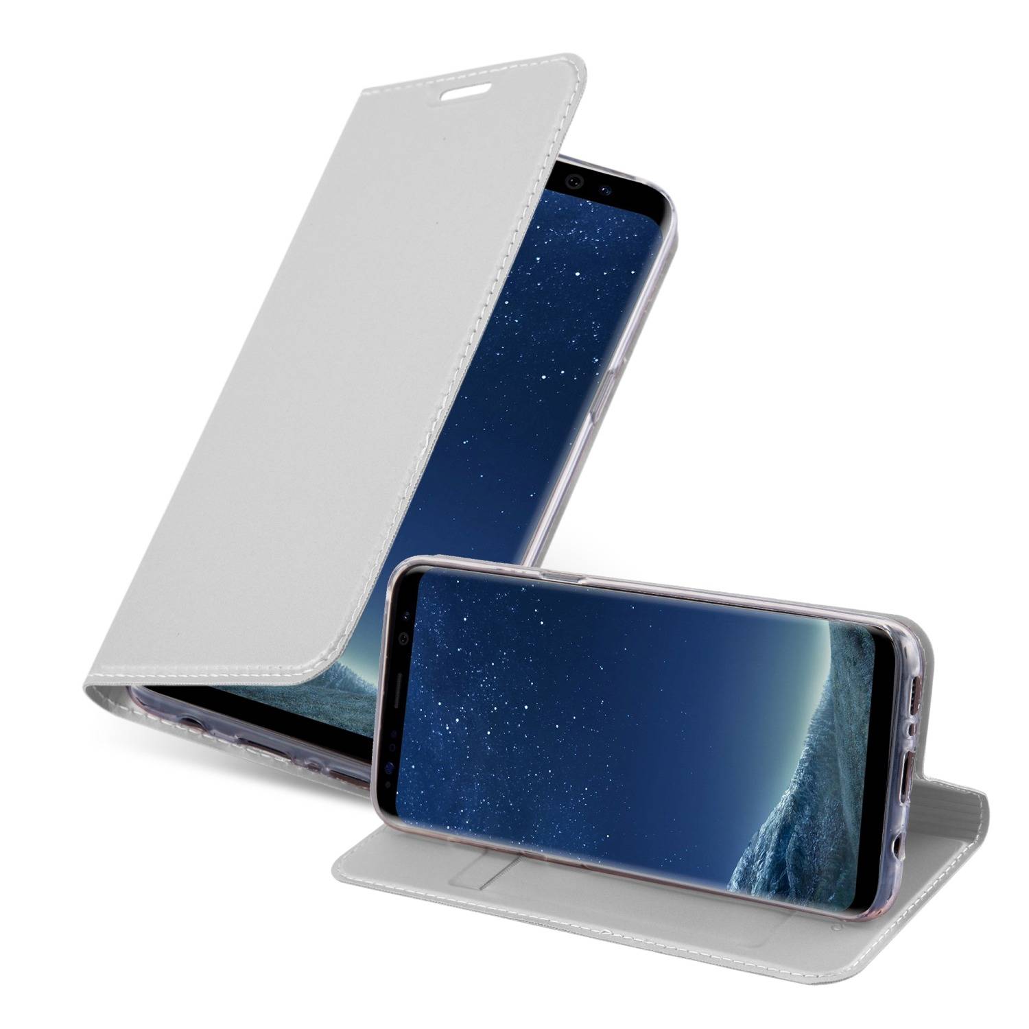 Cadorabo Handyhülle für Samsung Galaxy S8 PLUS Schutz Hülle in Silberfarben Cover Etui Book Case Booklet