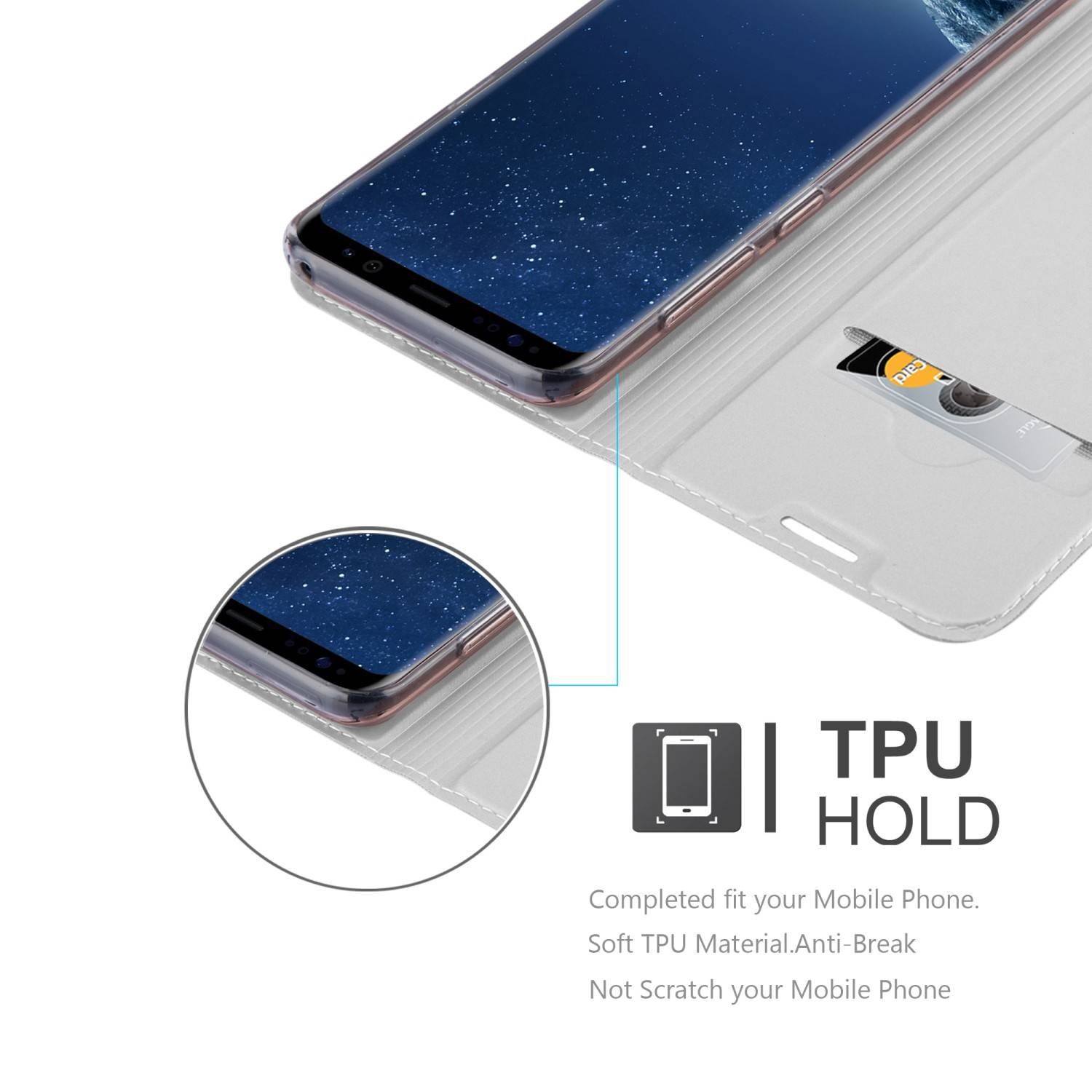 Cadorabo Handyhülle für Samsung Galaxy S8 PLUS Schutz Hülle in Silberfarben Cover Etui Book Case Booklet