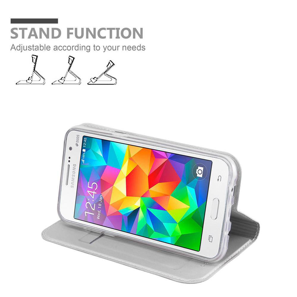 Cadorabo Handyhülle für Samsung Galaxy GRAND PRIME Schutz Hülle in Silber Cover Etui Book Case Booklet