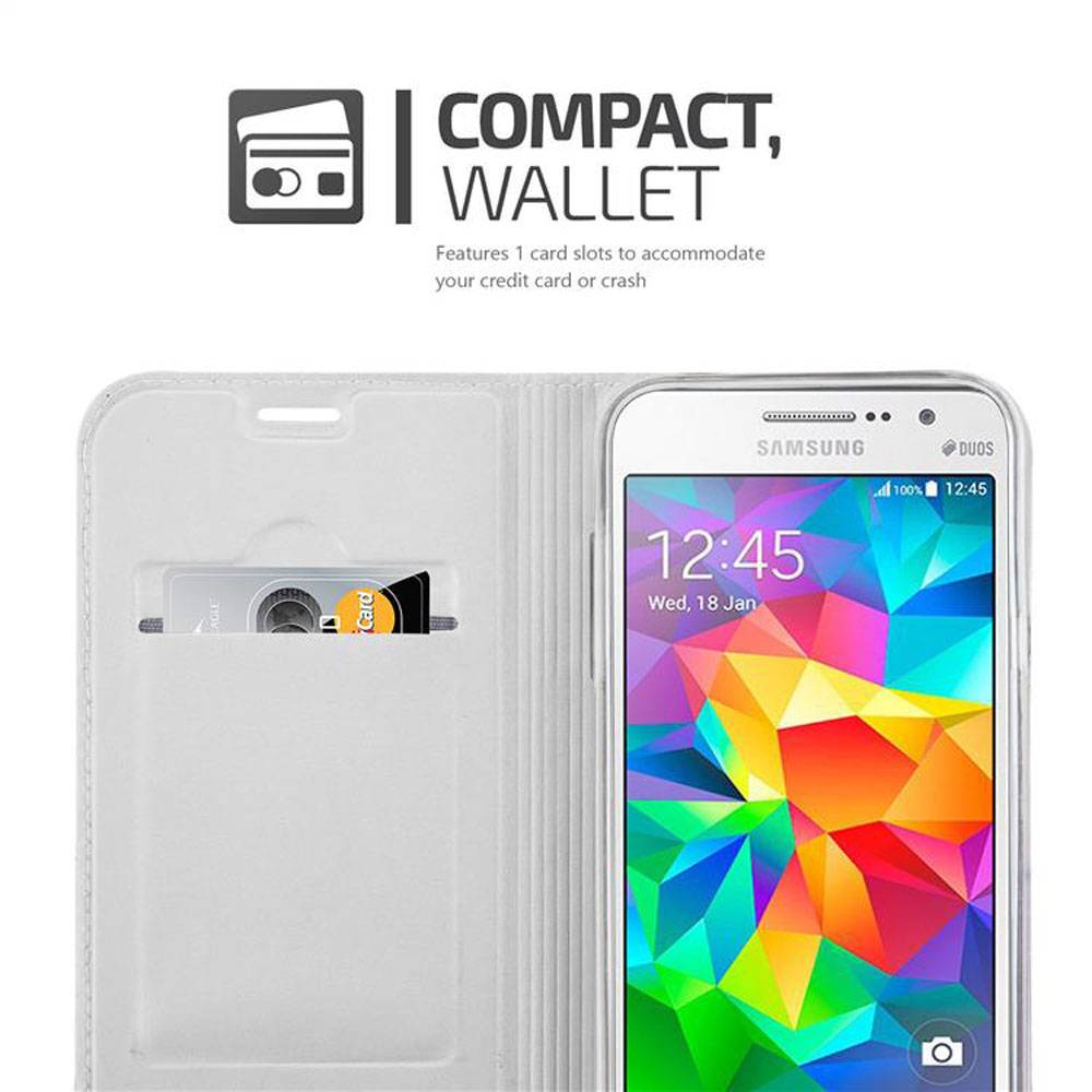 Cadorabo Handyhülle für Samsung Galaxy GRAND PRIME Schutz Hülle in Silber Cover Etui Book Case Booklet