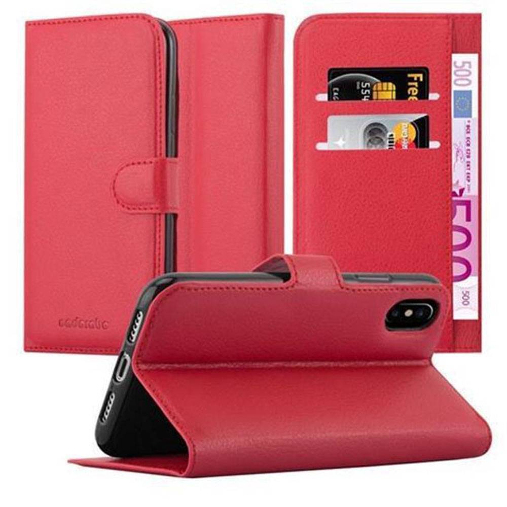 Cadorabo Hülle für Apple iPhone X / XS Schutz Hülle in Rot Handyhülle Etui Case Cover Magnetverschluss