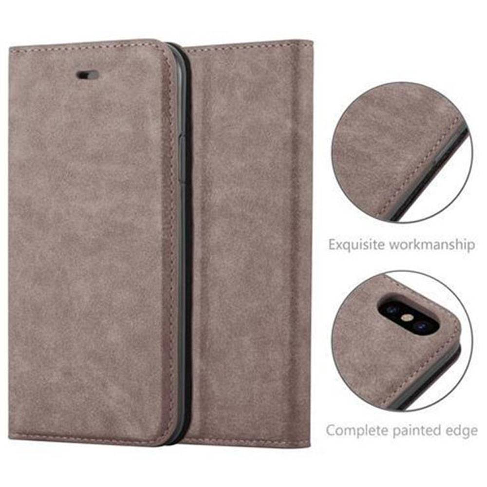Cadorabo Hülle für Apple iPhone X / XS Schutz Hülle in Braun Handyhülle Etui Case Cover Magnetverschluss