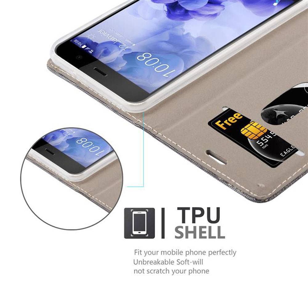 Cadorabo Hülle für HTC U PLAY Schutzhülle in Grau Handy Hülle Etui Book Case Cover