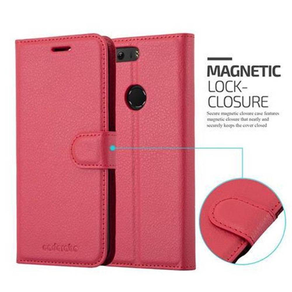 Cadorabo Hülle für Honor 8 / 8 PREMIUM Schutz Hülle in Rot Handyhülle Etui Case Cover Magnetverschluss