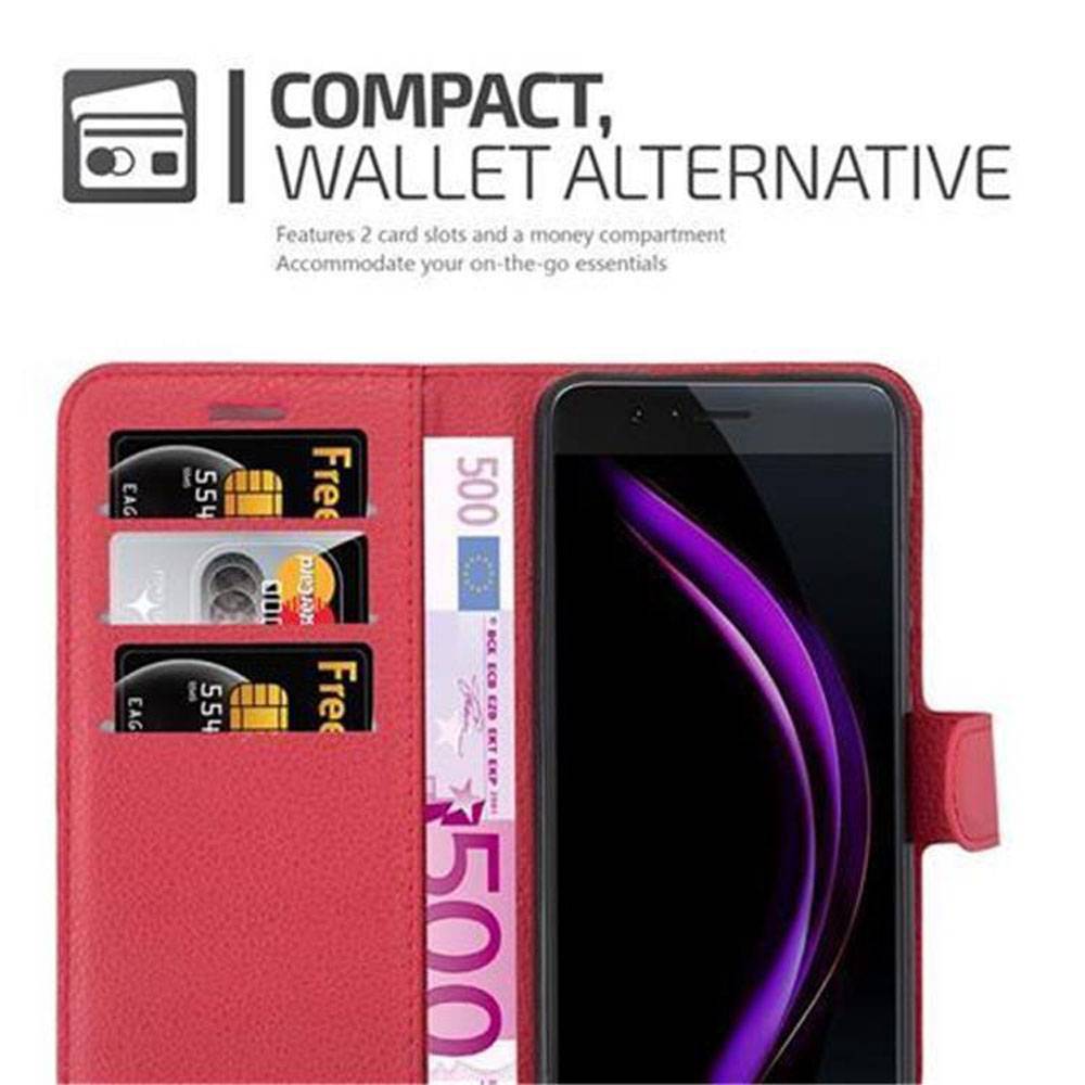 Cadorabo Hülle für Honor 8 / 8 PREMIUM Schutz Hülle in Rot Handyhülle Etui Case Cover Magnetverschluss