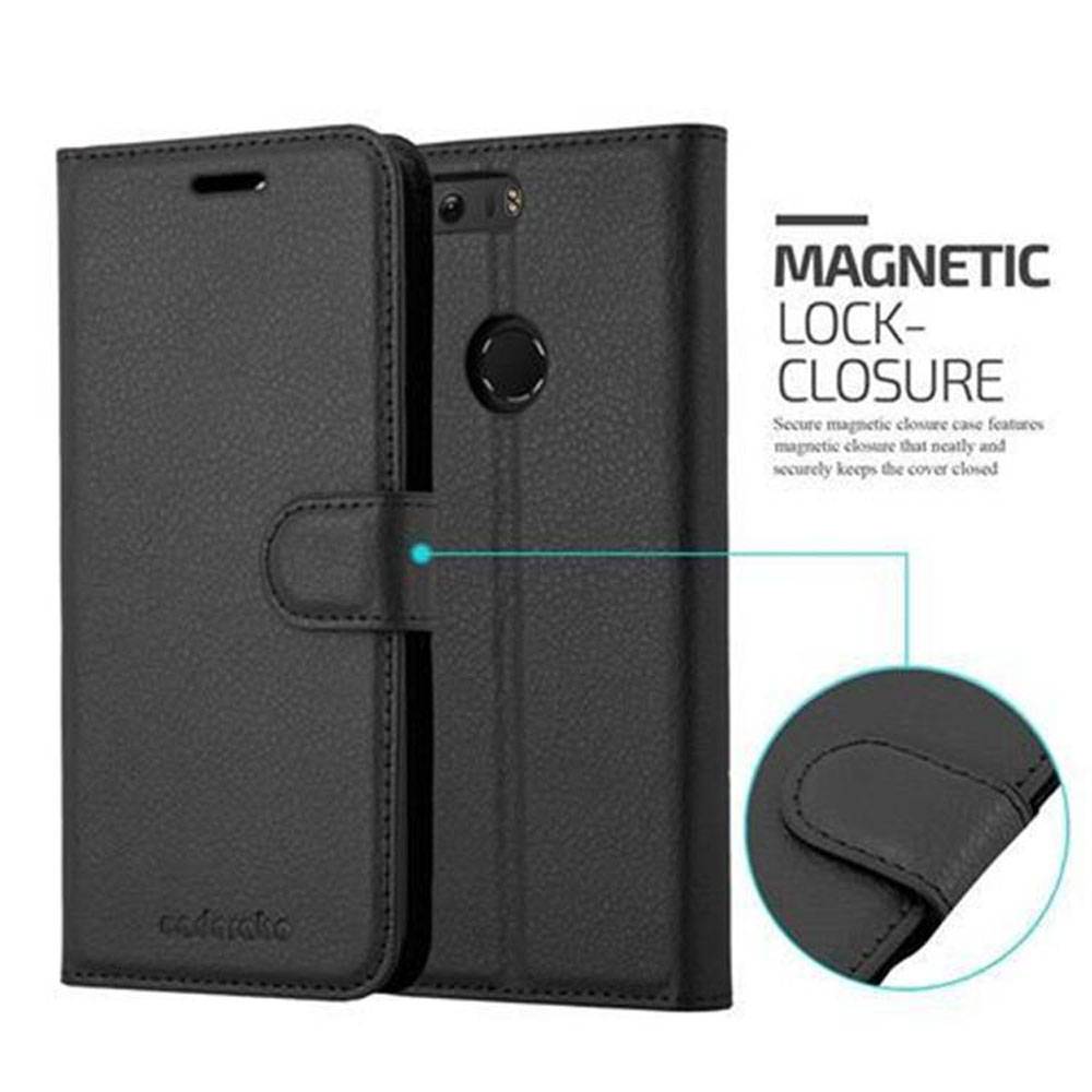 Cadorabo Hülle für Honor 8 / 8 PREMIUM Schutz Hülle in Schwarz Handyhülle Etui Case Cover Magnetverschluss
