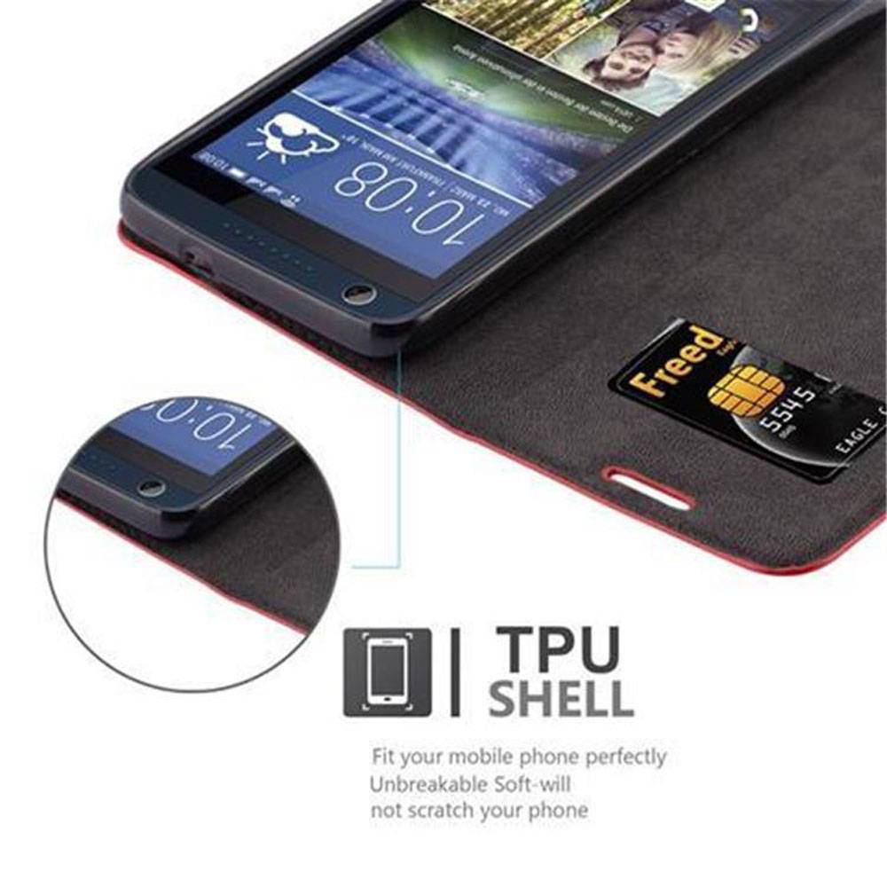 Cadorabo Hülle für HTC Desire 626G Schutz Hülle in Rot Handyhülle Etui Case Cover Magnetverschluss