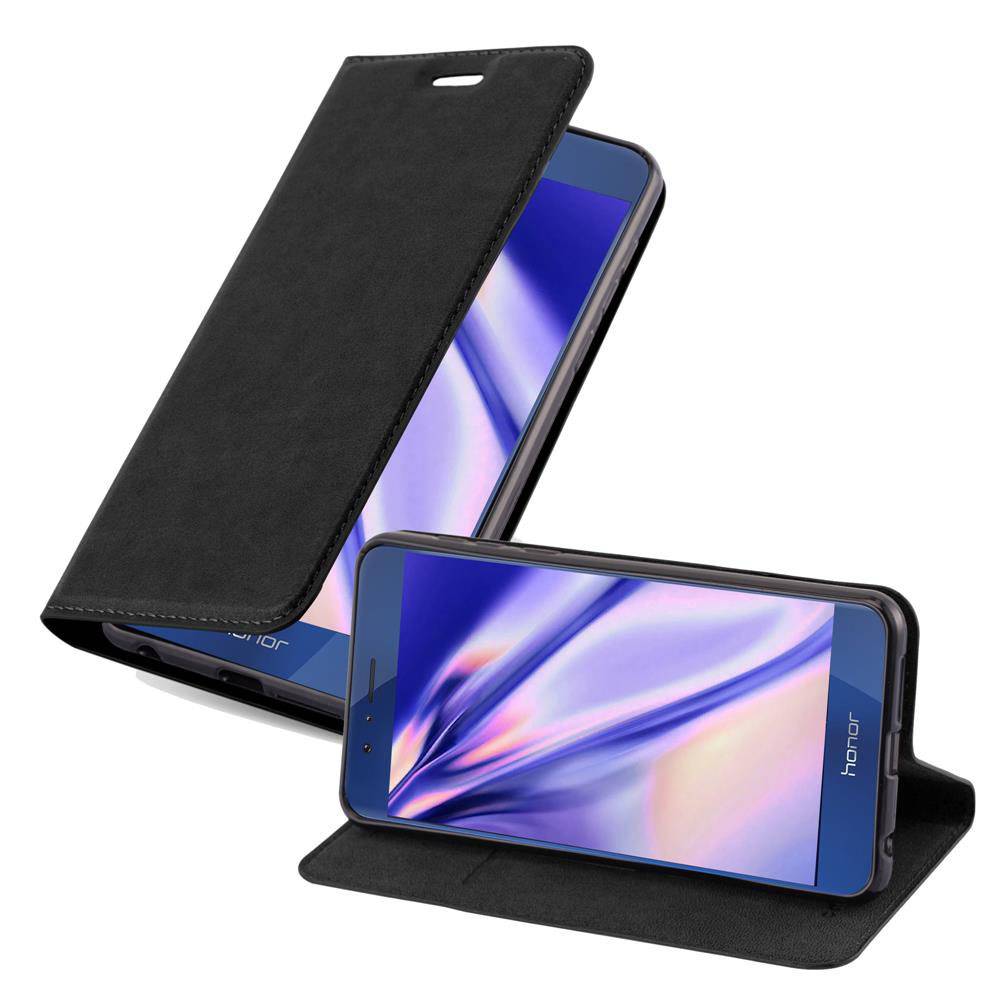 Cadorabo Hülle für Honor 8 / 8 PREMIUM Schutz Hülle in Schwarz Handyhülle Etui Case Cover Magnetverschluss