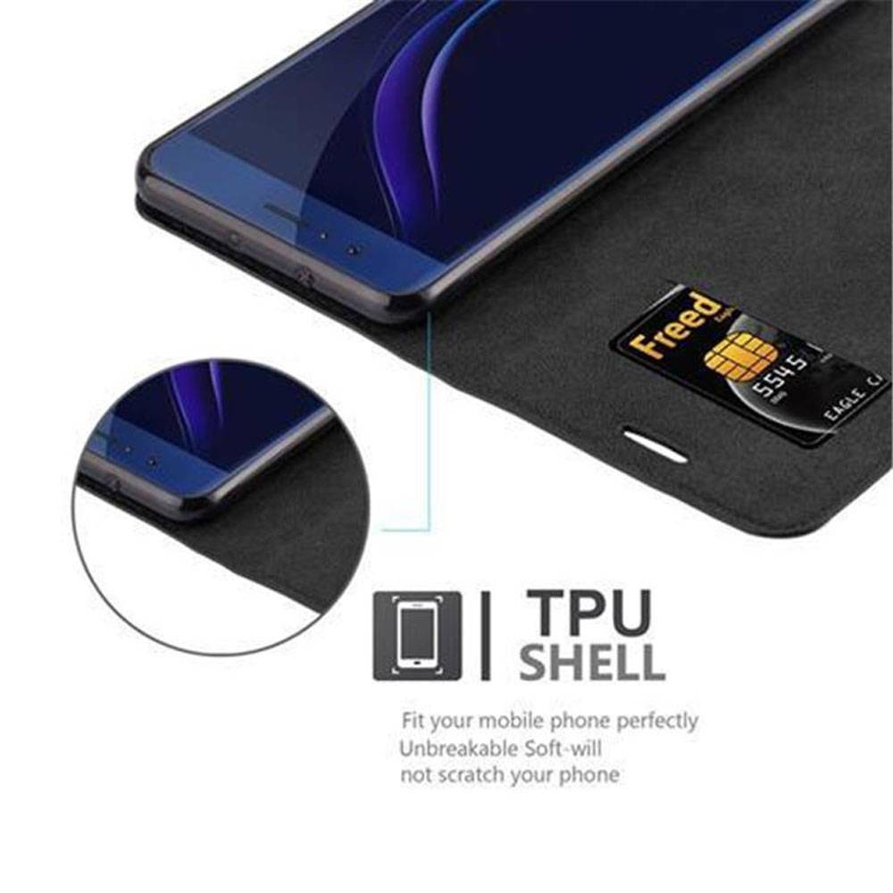 Cadorabo Hülle für Honor 8 / 8 PREMIUM Schutz Hülle in Schwarz Handyhülle Etui Case Cover Magnetverschluss
