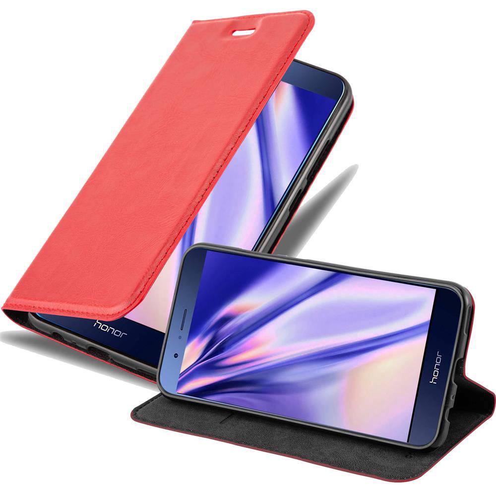 Cadorabo Hülle für Honor 8 PRO Schutz Hülle in Rot Handyhülle Etui Case Cover Magnetverschluss