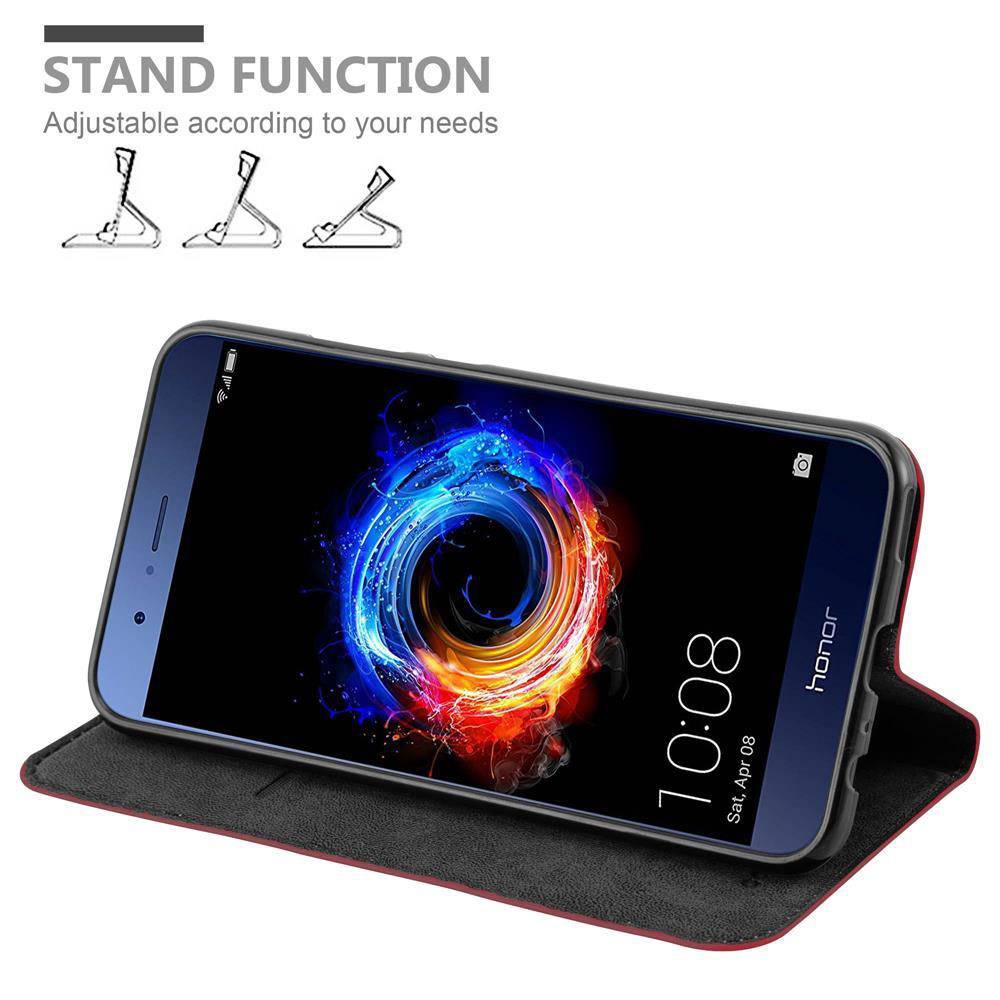 Cadorabo Hülle für Honor 8 PRO Schutz Hülle in Rot Handyhülle Etui Case Cover Magnetverschluss
