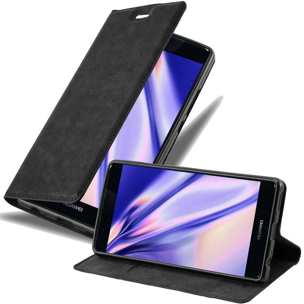 Cadorabo Hülle für Huawei P9 PLUS Schutz Hülle in Schwarz Handyhülle Etui Case Cover Magnetverschluss