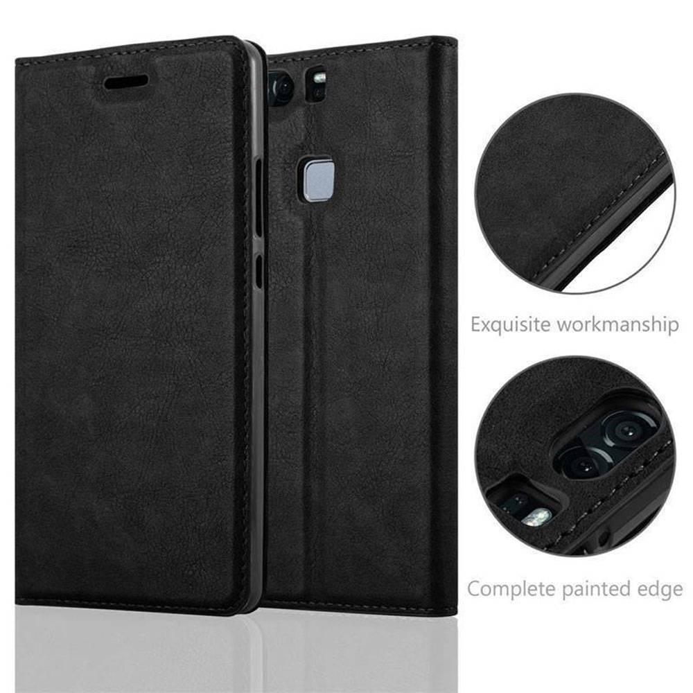 Cadorabo Hülle für Huawei P9 PLUS Schutz Hülle in Schwarz Handyhülle Etui Case Cover Magnetverschluss