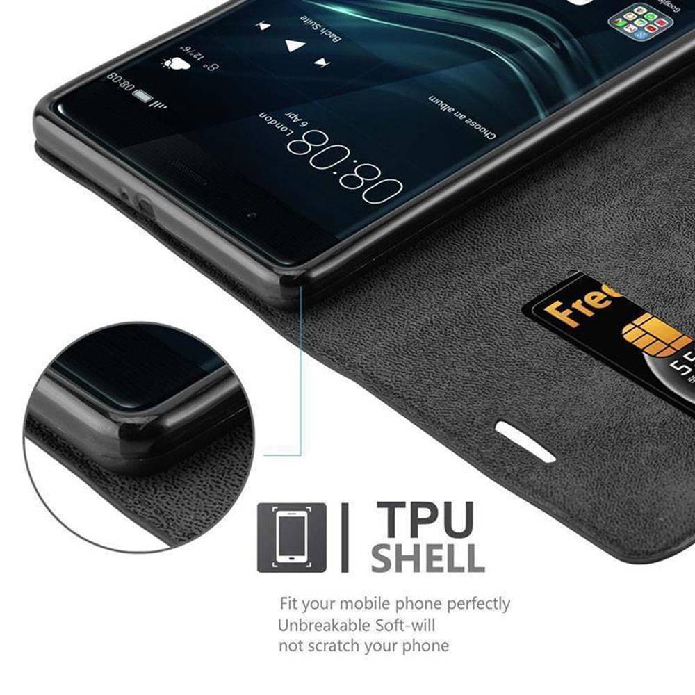 Cadorabo Hülle für Huawei P9 PLUS Schutz Hülle in Schwarz Handyhülle Etui Case Cover Magnetverschluss