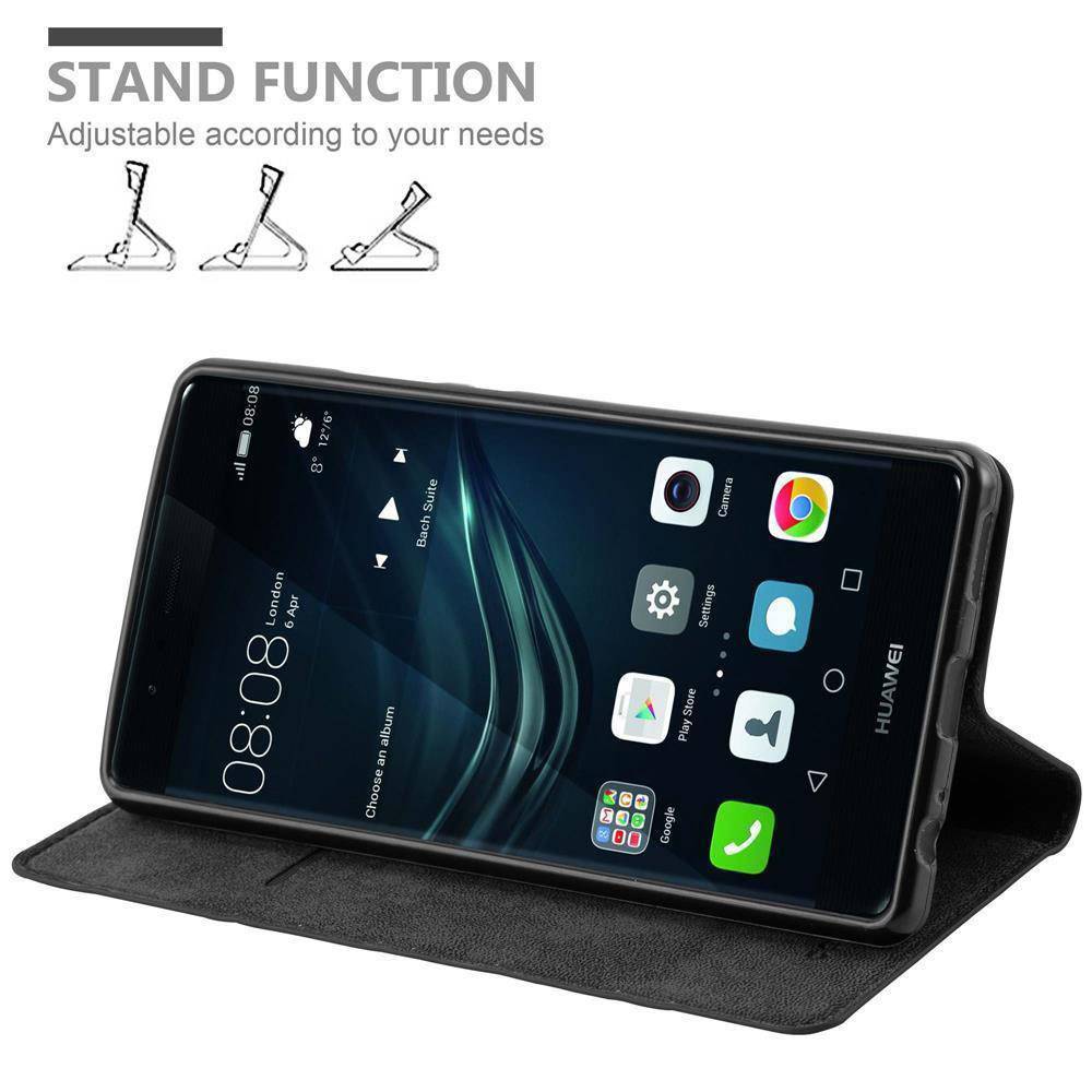 Cadorabo Hülle für Huawei P9 PLUS Schutz Hülle in Schwarz Handyhülle Etui Case Cover Magnetverschluss