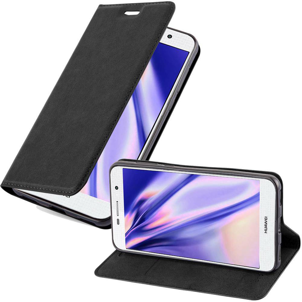Cadorabo Hülle für Huawei Y5 2017 / Y6 2017 Schutz Hülle in Schwarz Handyhülle Etui Case Cover Magnetverschluss