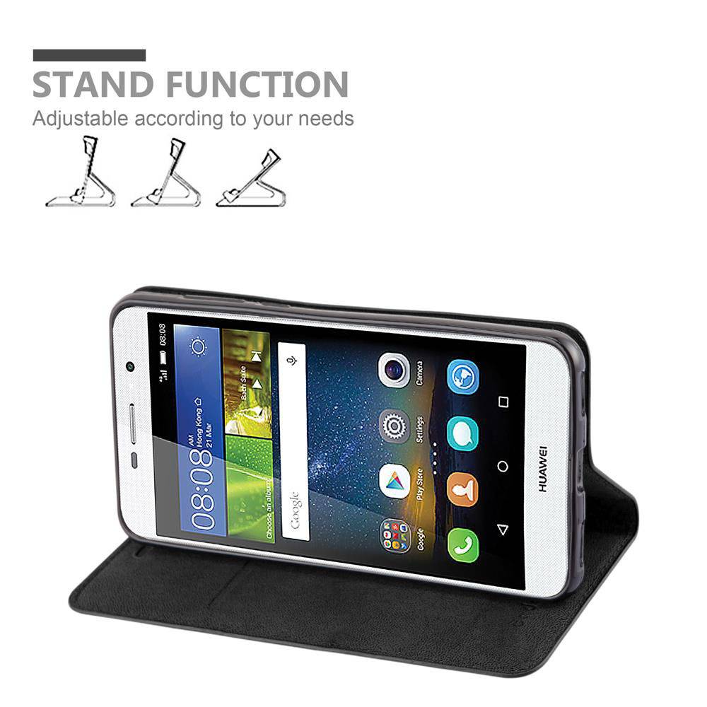 Cadorabo Hülle für Huawei Y5 2017 / Y6 2017 Schutz Hülle in Schwarz Handyhülle Etui Case Cover Magnetverschluss