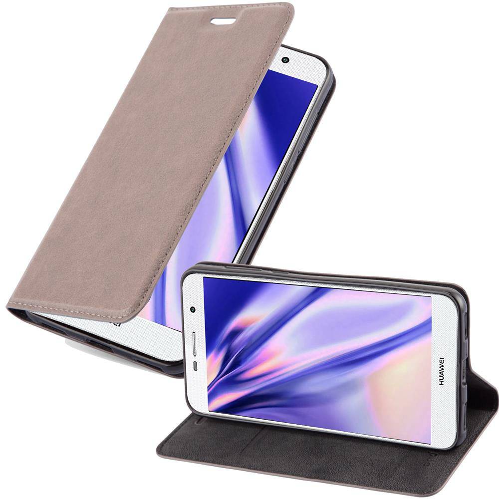 Cadorabo Hülle für Huawei Y5 2017 / Y6 2017 Schutz Hülle in Braun Handyhülle Etui Case Cover Magnetverschluss